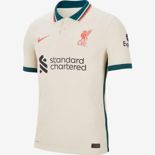 Camiseta Nike Liverpool II 2021/22 Jogador Masculina - Bege Menor preço em Camiseta Nike Liverpool II 2021/22 Jogador Masculina - Bege