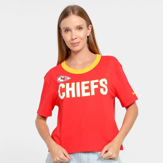 Camiseta Nike NFL Kansas City Chiefs High Hip Fashion Feminina - Vermelho+Dourado Menor preço em Camiseta Nike NFL Kansas City Chiefs High Hip Fashion Feminina - Vermelho+Dourado