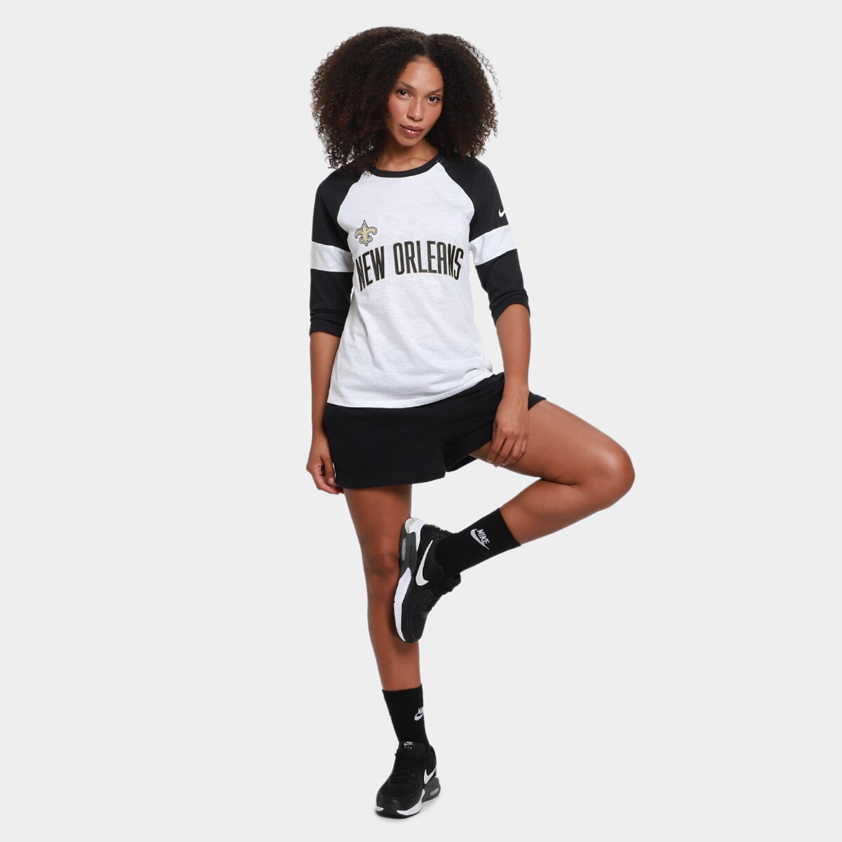 Camiseta Nike NFL New Orleans Saints Slub 3Q Raglan Feminina - 4