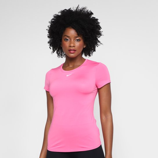Camiseta Nike One Dry-Fit Feminina - Rosa+Branco Menor preço em Camiseta Nike One Dry-Fit Feminina - Rosa+Branco