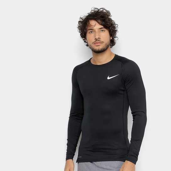 Camiseta Nike Pro Tight Manga Longa Masculina Preto E Branco Netshoes