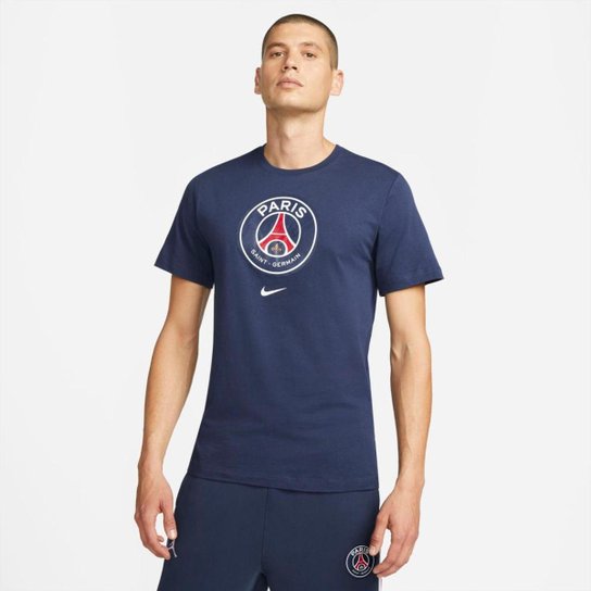 Camiseta Nike PSG Crest Masculina - Azul Menor preço em Camiseta Nike PSG Crest Masculina - Azul