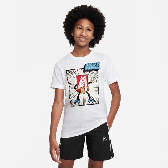 Camiseta Nike Sportswear Brand Mark Boxy Infantil - Branco Menor preço em Camiseta Nike Sportswear Brand Mark Boxy Infantil - Branco