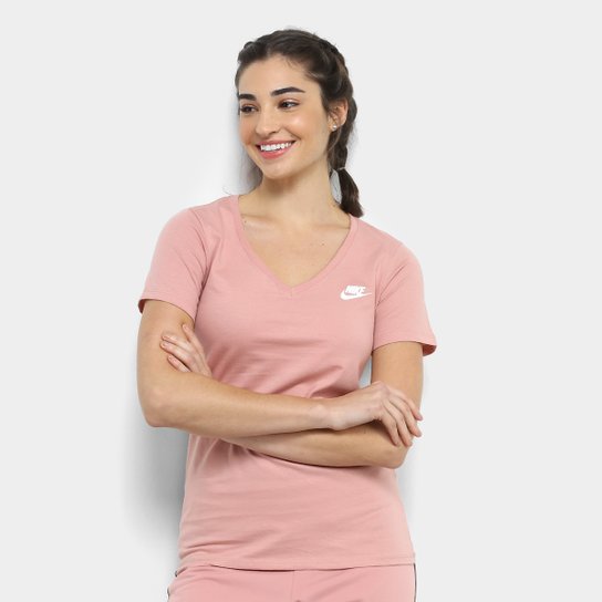 Camiseta Nike W Nsw Vneck Lbr Feminina - Rosa