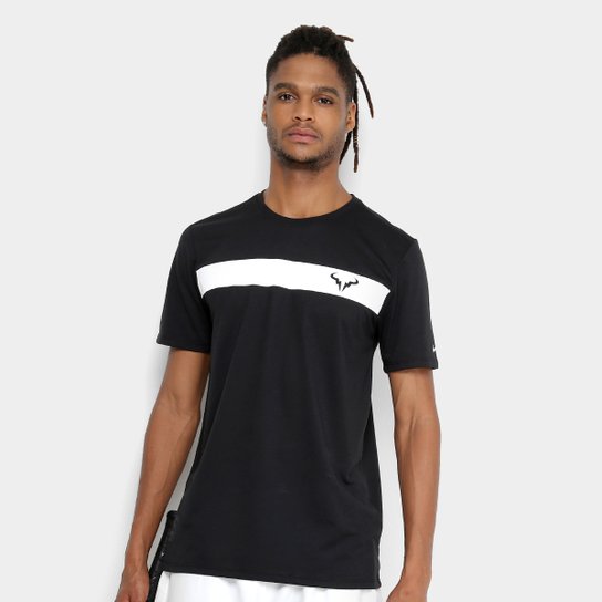 Camiseta NikeCourt Dry Rafa Masculina - Preto+Branco