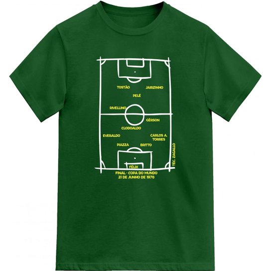 Camiseta Novo Manto Brasil Copa do Mundo 1970 Masculina - Verde Menor preço em Camiseta Novo Manto Brasil Copa do Mundo 1970 Masculina - Verde