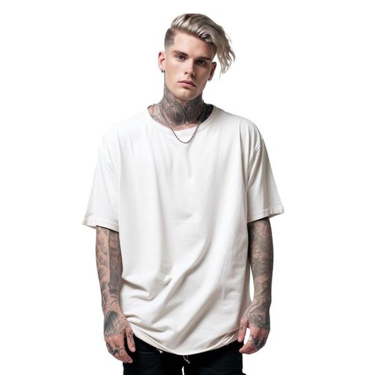 Camiseta OffWhite Larga Grande Lisa Masculina Camisa Oversized - Off White Menor preço em Camiseta OffWhite Larga Grande Lisa Masculina Camisa Oversized - Off White