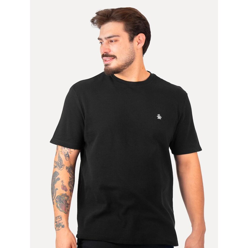 Camiseta Original Penguin Masculina Piquet Patch Preta