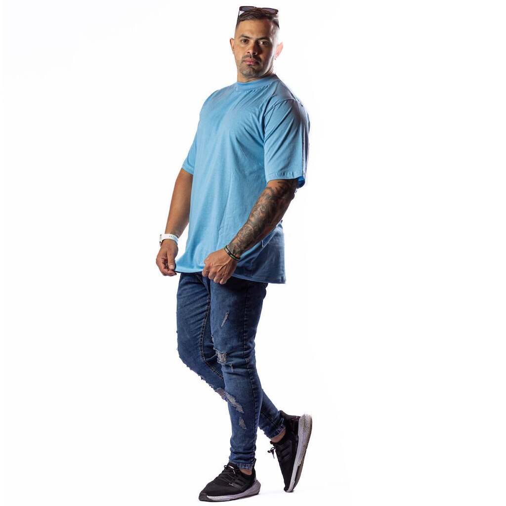 Camiseta Oversized Azul Bebê Camisa Algodão Fio 30.1