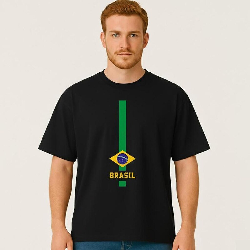 Camiseta Oversized BRASIL Vertical Masculina Algodão Premium