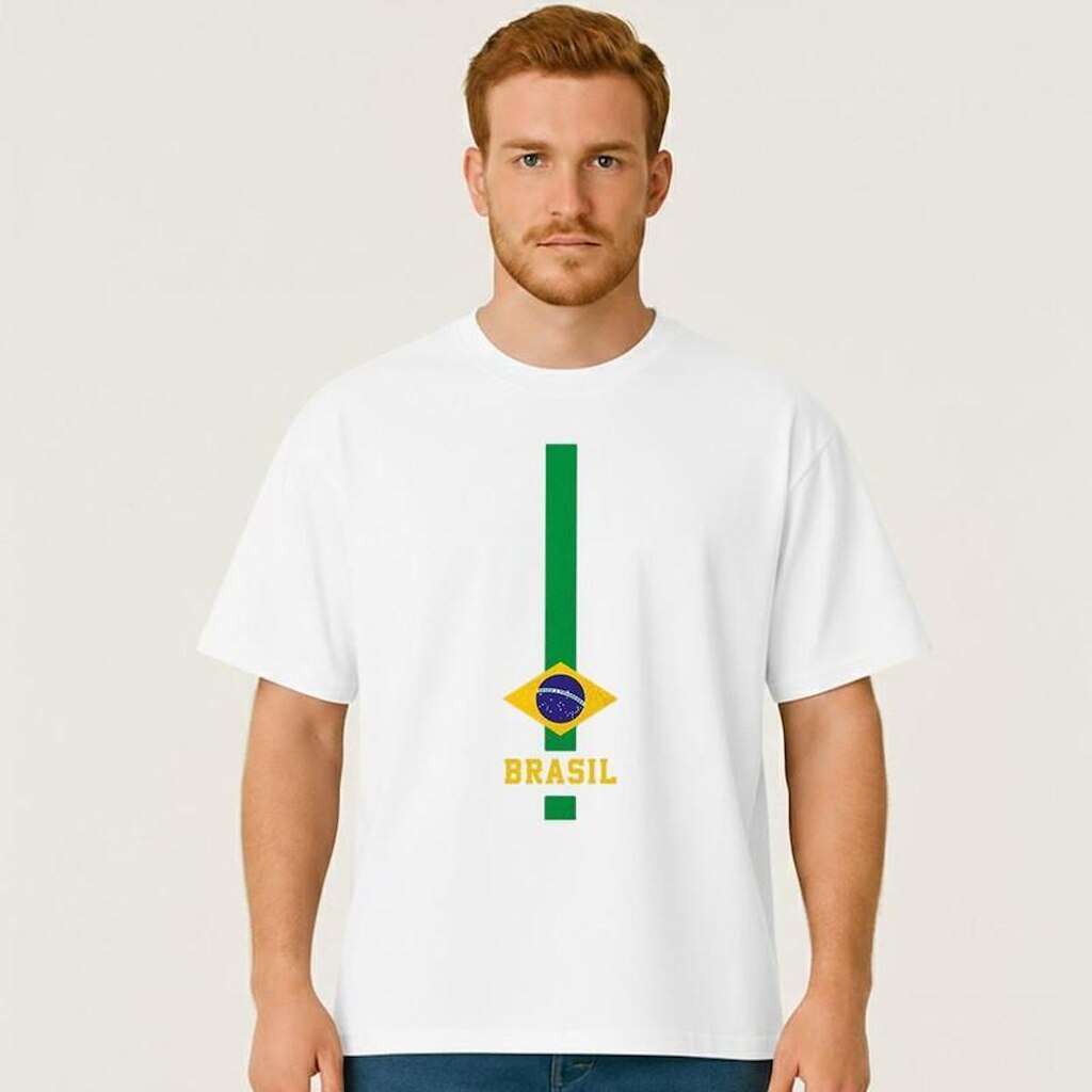 Camiseta Oversized BRASIL Vertical Masculina Algodão Premium