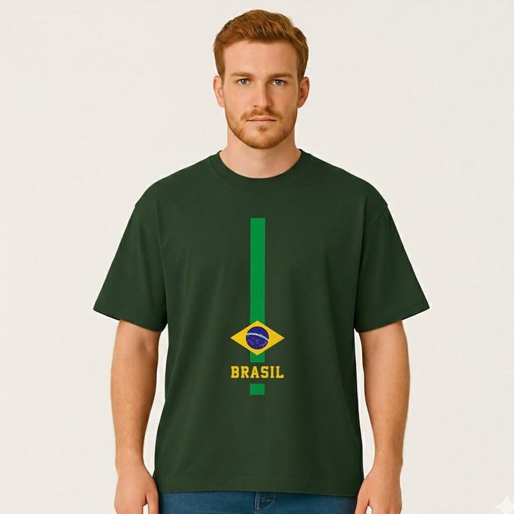 Camiseta Oversized BRASIL Vertical Masculina Algodão Premium