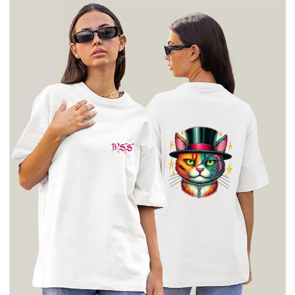 Camiseta Oversized Feminina Branca Algodão Prime WSS Scarcat