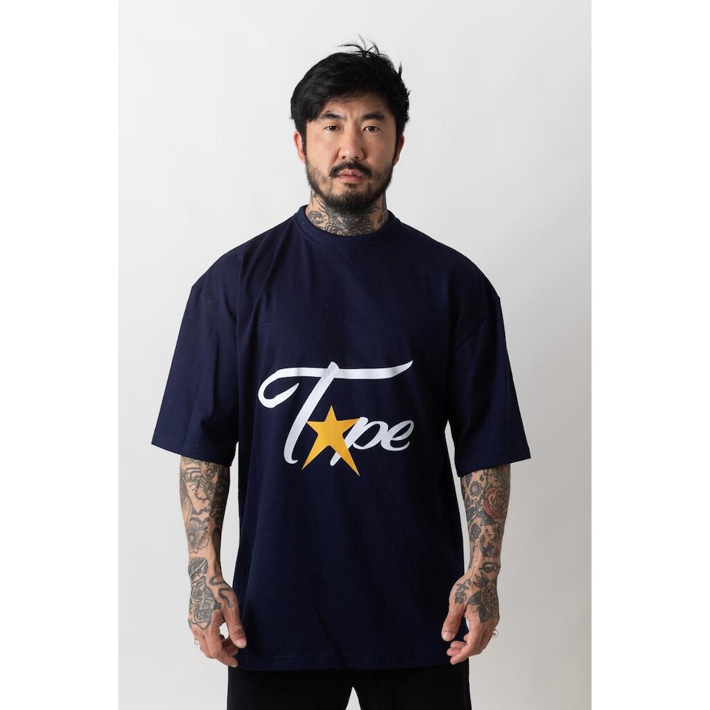 Camiseta Oversized Gola Alta Superstarr Azul Marinho