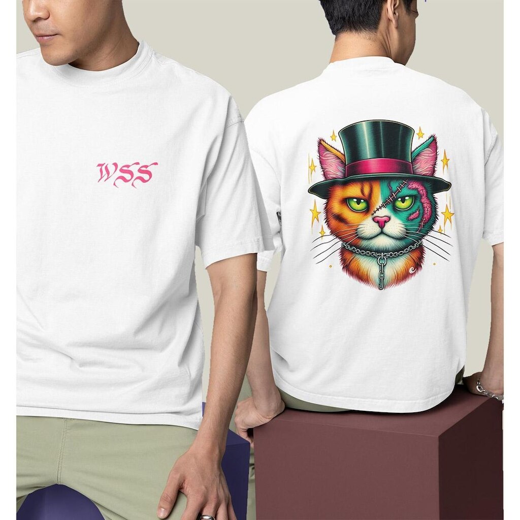 Camiseta Oversized Masculina Branca Algodão Prime WSS Scarcat