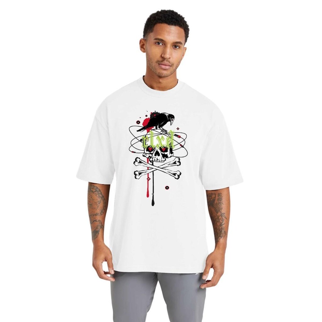 Camiseta Oversized Masculina Estampada em Algodão Respirável para Uso Diário