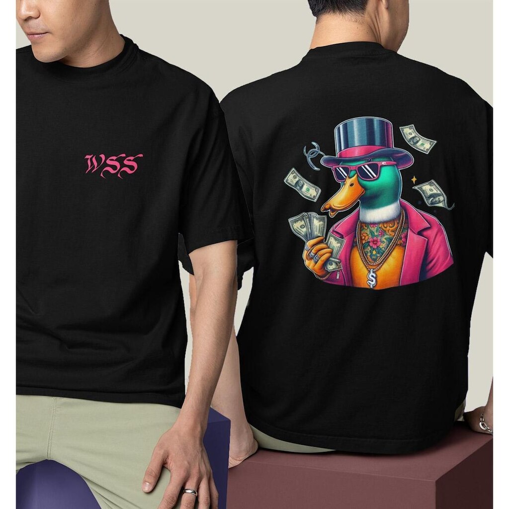 Camiseta Oversized Masculina Preta Algodão Prime WSS Dollar Duck