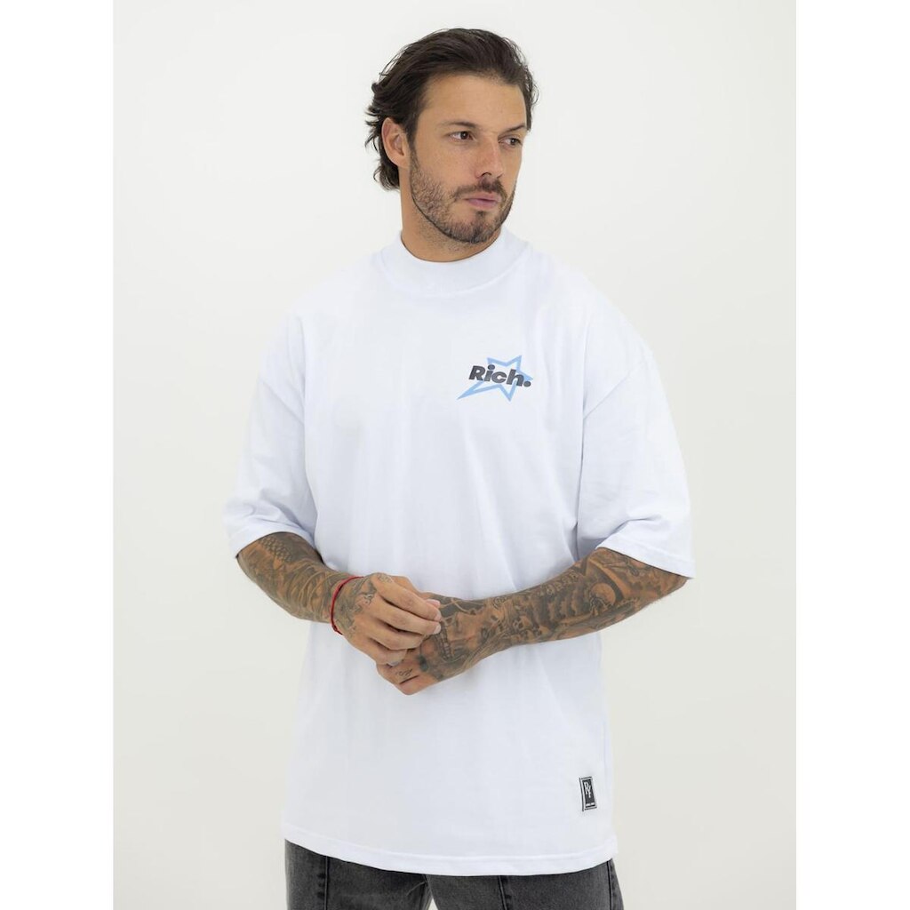 Camiseta Oversized Star Blue Streetwear Algodão Premium Branco