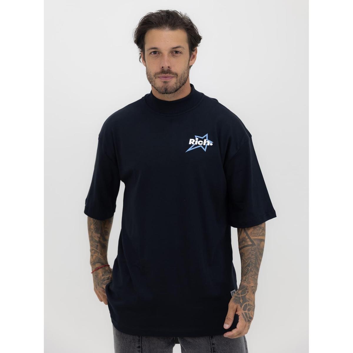 Camiseta Oversized Star Blue Streetwear Preto