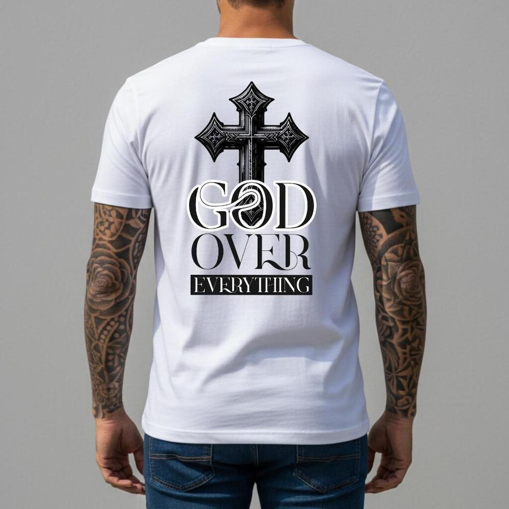 Camiseta Personalizada Masculina God Over Everything Congressos Eventos Camisa Basica Algodão
