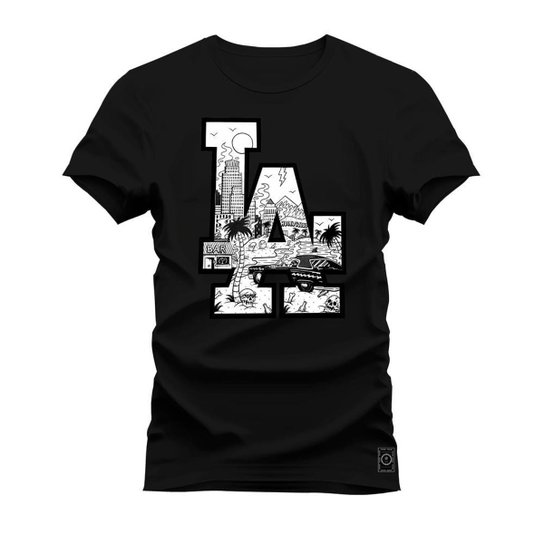 Camiseta Plus Size Unissex Premium T-shirt LA Paisagens - Preto Menor preço em Camiseta Plus Size Unissex Premium T-shirt LA Paisagens - Preto