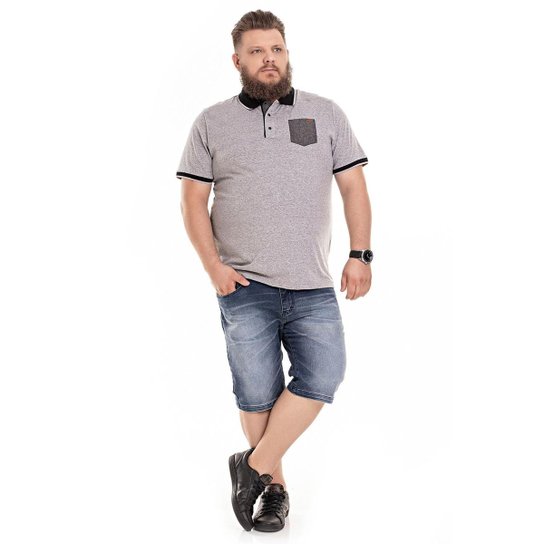 Camiseta Polo Plus Size Masculina com Bolso - CINZA - G3 - Cinza Menor preço em Camiseta Polo Plus Size Masculina com Bolso - CINZA - G3 - Cinza