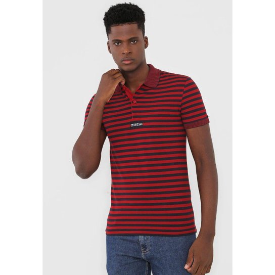 Camiseta Polo Reta Listrada Vermelha Confortável