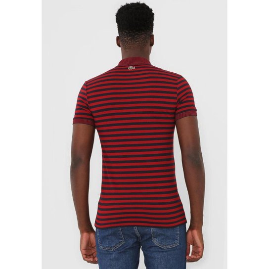 Camiseta Polo Reta Listrada Vermelha Confortável