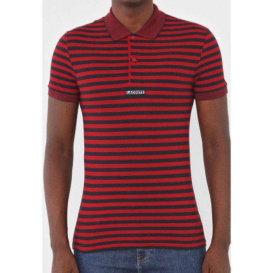 Camiseta Polo Reta Listrada Vermelha Confortável