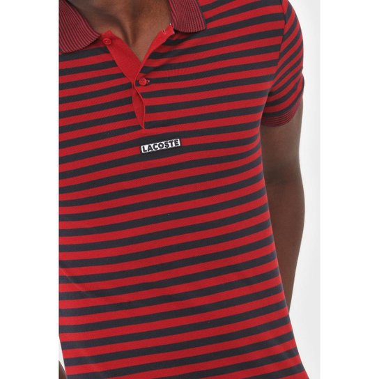 Camiseta Polo Reta Listrada Vermelha Confortável