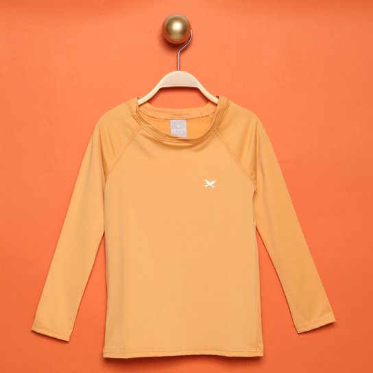 Camiseta Praia Infantil Hering Kids Com Proteção UV 50+ Manga Longa Masculina - Laranja Claro Menor preço em Camiseta Praia Infantil Hering Kids Com Proteção UV 50+ Manga Longa Masculina - Laranja Claro
