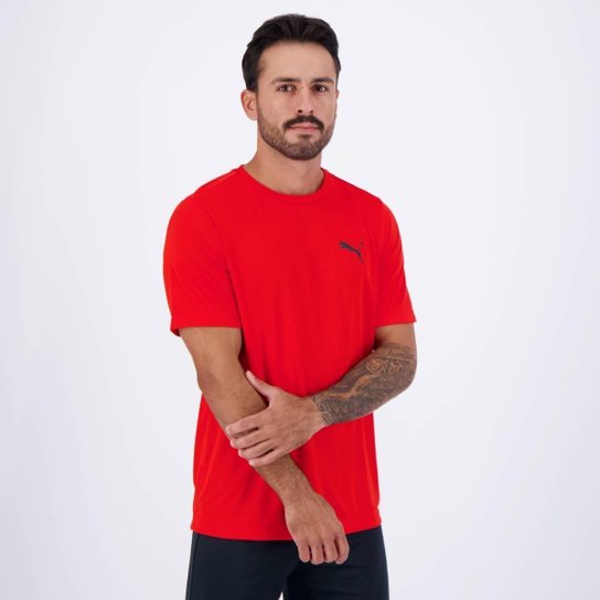 Camiseta Puma Active Small Logo Vermelha e Preta