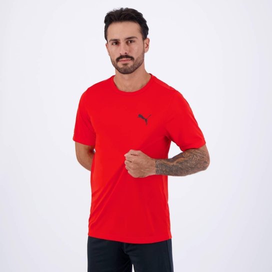 Camiseta Puma Active Small Logo Vermelha e Preta