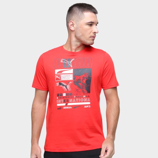 Camiseta Puma Box Masculina - Vermelho Menor preço em Camiseta Puma Box Masculina - Vermelho