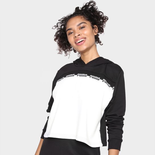 Camiseta Puma Cropped C/ Capuz Manga Longa Feminina - Preto Menor preço em Camiseta Puma Cropped C/ Capuz Manga Longa Feminina - Preto