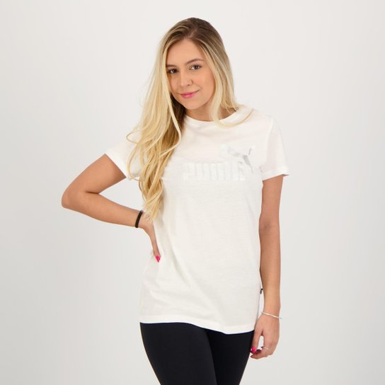 Camiseta Puma ESS+ Metallic Logo Feminina Branca - Branco Menor preço em Camiseta Puma ESS+ Metallic Logo Feminina Branca - Branco