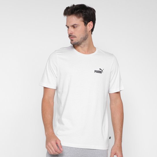 Camiseta Puma Ess Small Logo Masculina - Branco+Preto Menor preço em Camiseta Puma Ess Small Logo Masculina - Branco+Preto