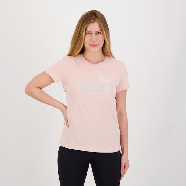 Menor preço em Camiseta Puma Essentials Metallic Logo Feminina - Rosa