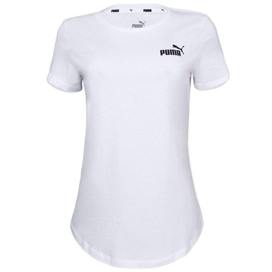 Camiseta Puma Feminina Ess Small Logo - Branco+Preto Menor preço em Camiseta Puma Feminina Ess Small Logo - Branco+Preto