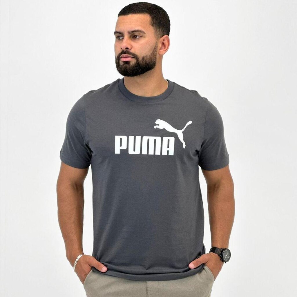 Camiseta Puma Manga Curta Gola Redonda Logo Tee Masculina