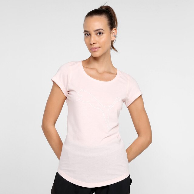 Camiseta Puma Performance Heather Cat Feminina - Rosa+Branco é boa?