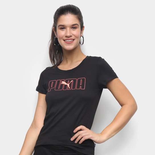 Camiseta Puma Rebel Graphic Feminina - Preto e Laranja Menor preço em Camiseta Puma Rebel Graphic Feminina - Preto e Laranja