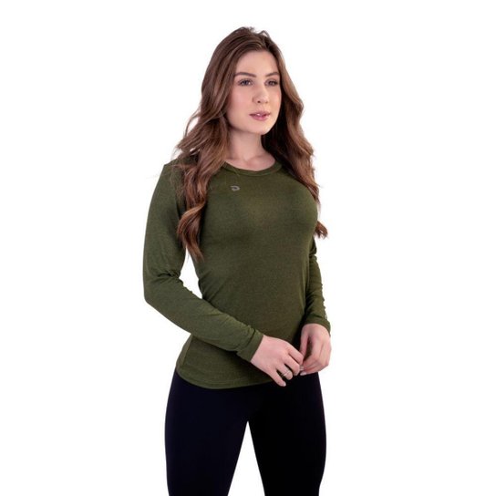 Camiseta Punnto Feminina Manga Longa Porus Poliamida - Verde Militar Menor preço em Camiseta Punnto Feminina Manga Longa Porus Poliamida - Verde Militar