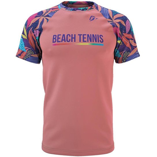 Camiseta Raglan Beach Tennis Unissex Floral Salmão - Laranja Menor preço em Camiseta Raglan Beach Tennis Unissex Floral Salmão - Laranja