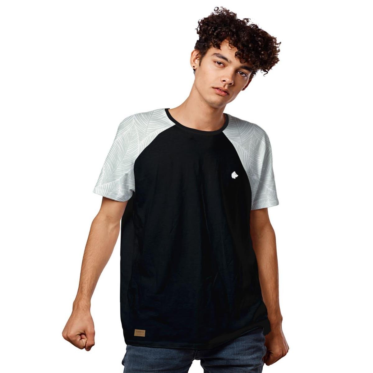 Camiseta Raglan Folhas Verde Menta