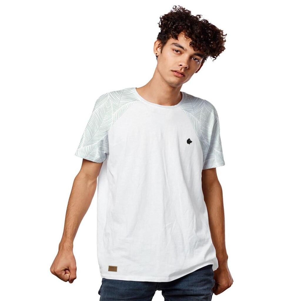 Camiseta Raglan Folhas Verde Menta