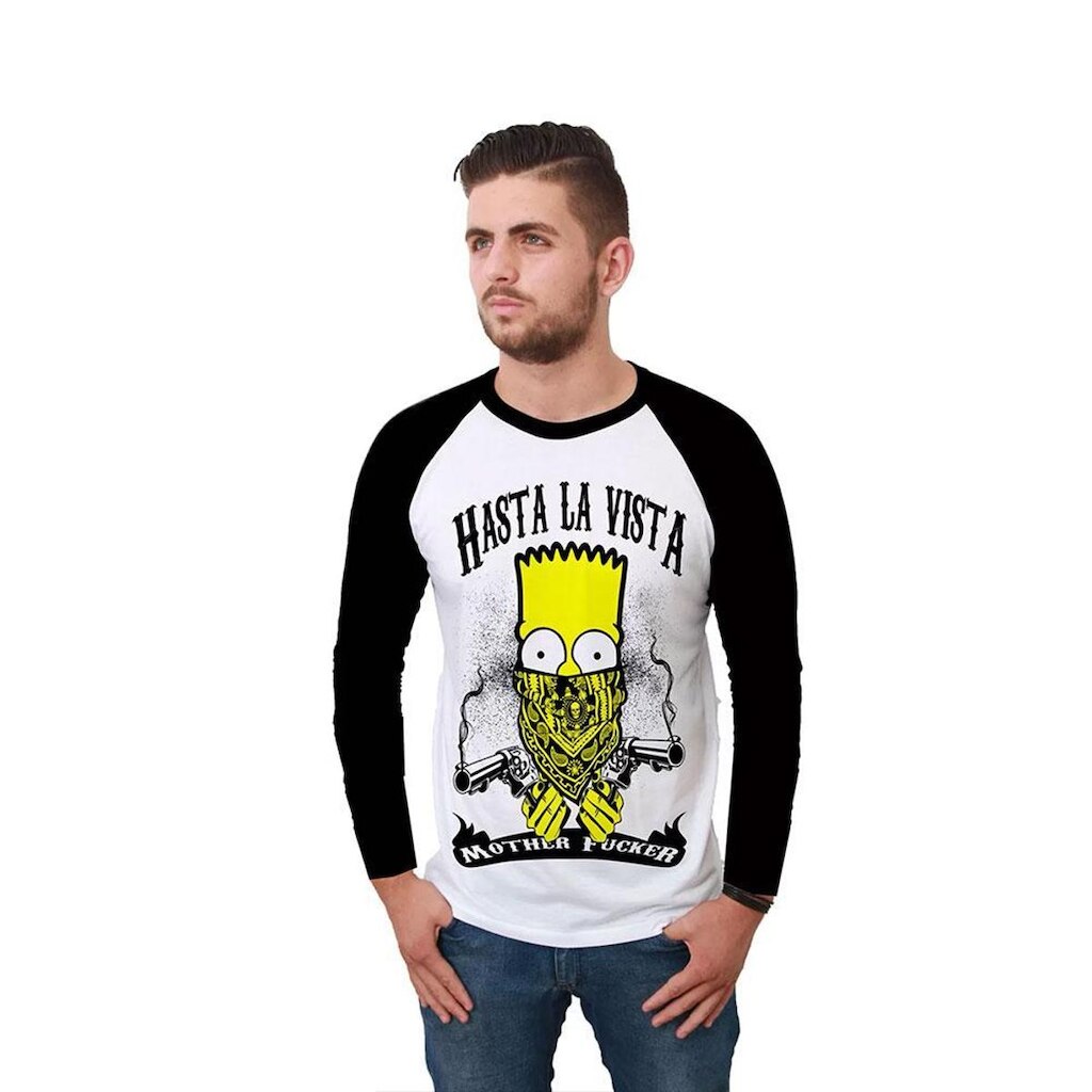 Camiseta Ramavi Raglan Hasta La Vista Manga Longa Branco Pp