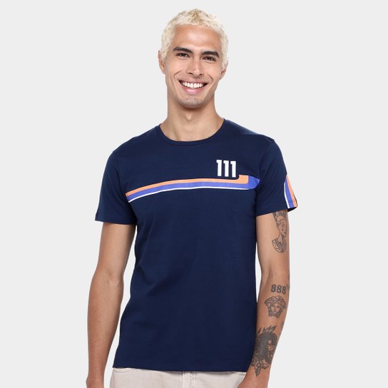 Camiseta RB111 Rubens Barrichello Round Masculina - Marinho Menor preço em Camiseta RB111 Rubens Barrichello Round Masculina - Marinho