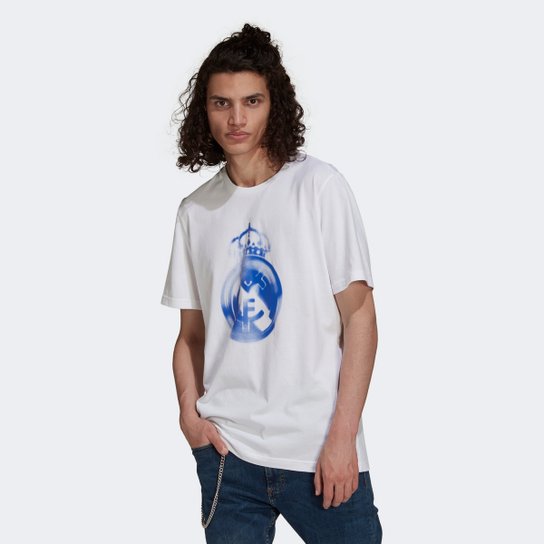 Camiseta Real Madrid Adidas Masculina - Branco+Azul Menor preço em Camiseta Real Madrid Adidas Masculina - Branco+Azul