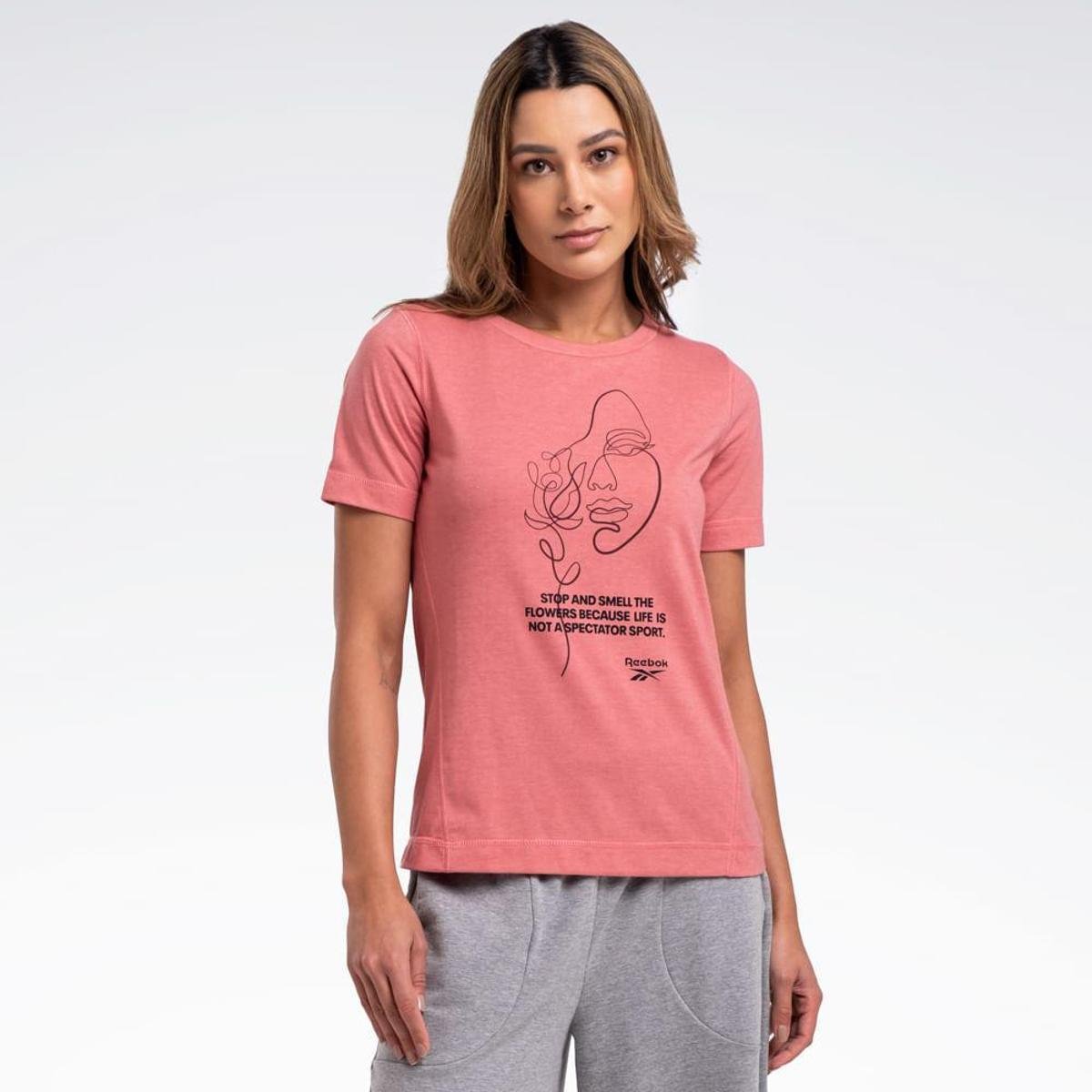 Camiseta Reebok Estampada Manga curta Feminina Menor preço em Camiseta Reebok Estampada Manga curta Feminina